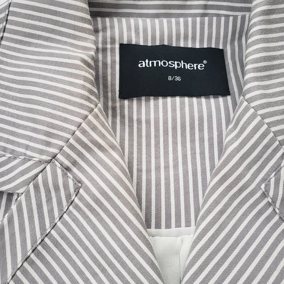 Atmosphere Grey and White Stripe Trench Coat Size 2-4 - Picture 15 of 16